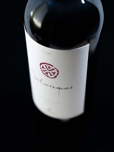 Front White Label Details of Salanques 2018 Red Wine
