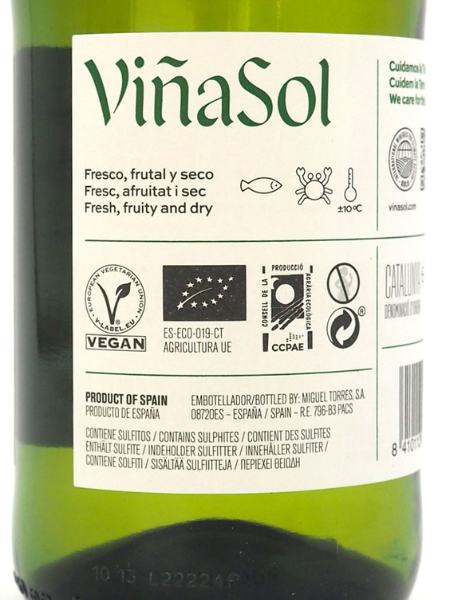 Vina Sol Blanco Original 2020 Back Label Details