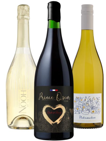 Alcohol-free wine bundle featuring Nooh sparkling, Prince Oscar red, and Phénomène white — premium curated selection from Dis&Dis.