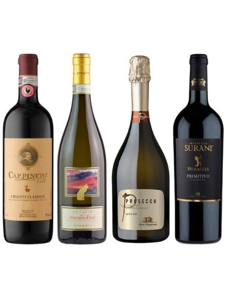A pack of 4 italian wines, 2 red wines and 2 white wines