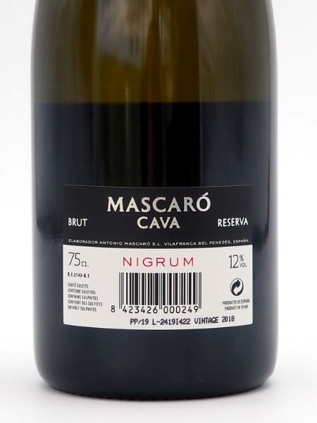 Back label Mascaro cava brut Nigrum reserva