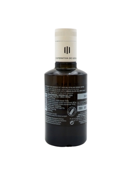 Details of the bottle EVOO Lacrima Aroma Chilli, Spanish Olive Oil 250ml