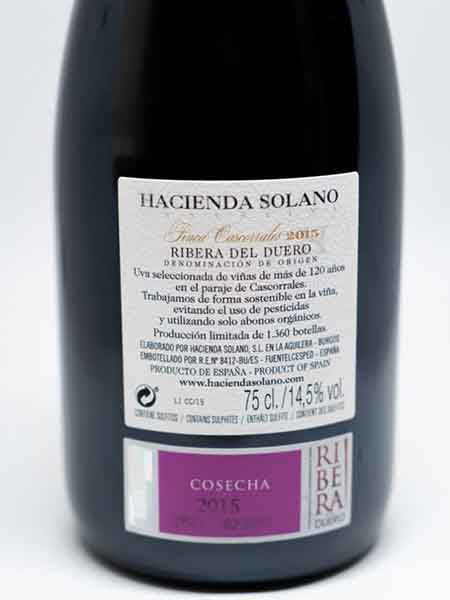 Back Label of Finca Cascorrales 2015 Red Wine