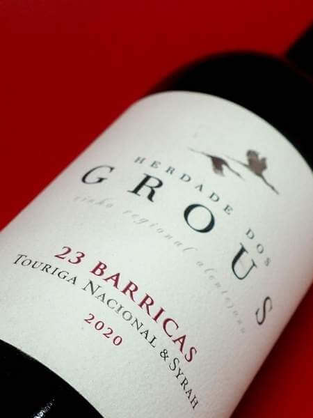 Herdade Dos Grous 23 Barricas 2020 Red Wine Front Label Details