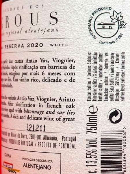 Herdade Dos Grous Reserva 2020 White Wine