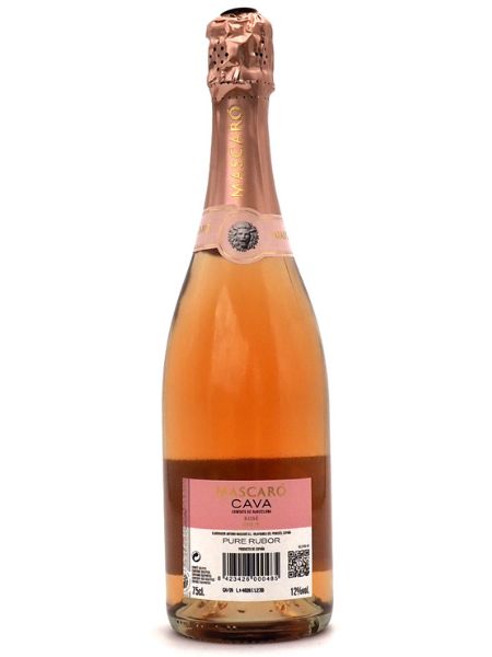 Back label of Mascaro Cava Pure Rubor Rose sparkling wine