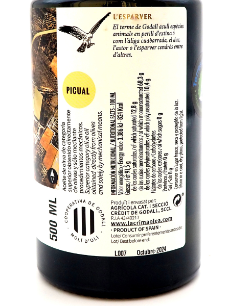 Back Label of Extra Virgin Olive Oil Lacrima Olea Picual, Spain, EVOO