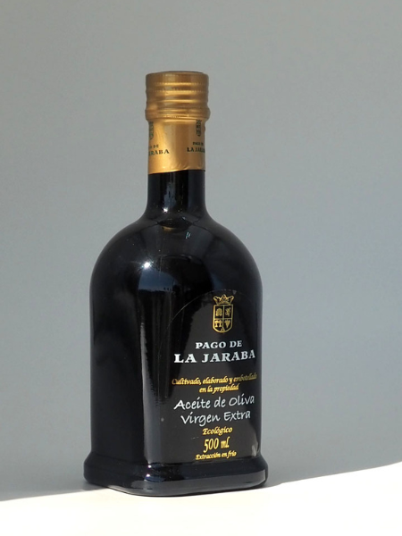 Organic EVOO Pago de La Jaraba, Spanish Olive Oil Side Bottle
