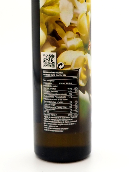 Details front of the label EVOO Oro de Cánava Picual, Spanish Olive Oil