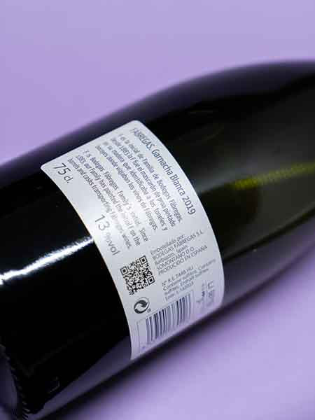 Back Label of Fábregas Garnacha Blanca 2019 White Wine